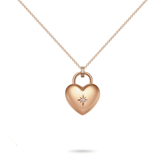 Devotion Heart Locklet Necklace Solid 14K Gold