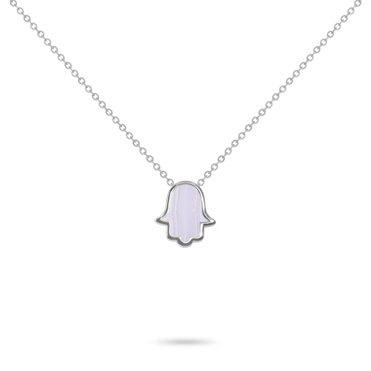 Hamsa Hand Amulet Necklace                                          Purple Chalcedony