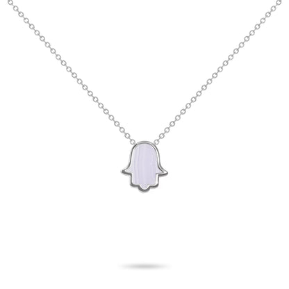 Hamsa Hand Amulet Necklace                                          Purple Chalcedony