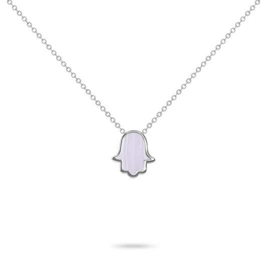 Hamsa Hand Amulet Necklace                                          Purple Chalcedony