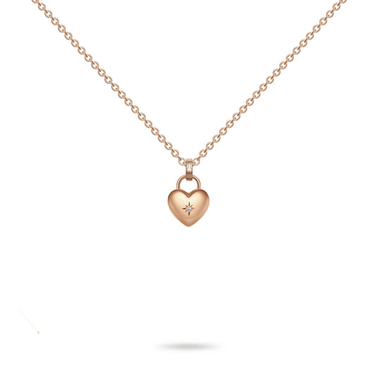 Devotion Heart Lock Necklace Solid 18K Gold