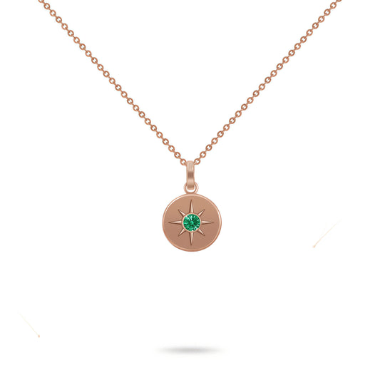 Birthstone Necklace                            May Emerald Solid 18K Gold