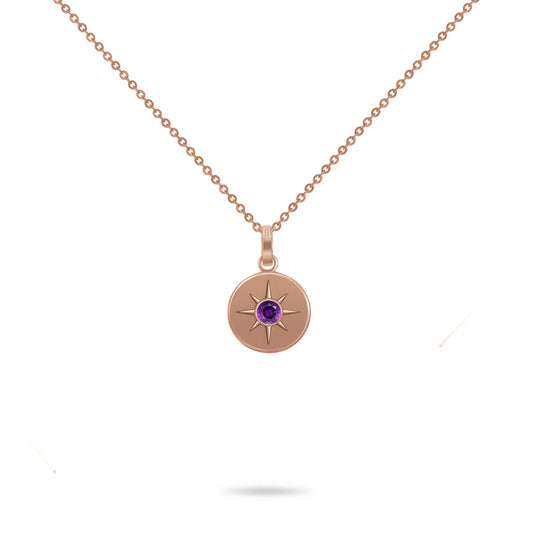 Birthstone Necklace                         February Amethyst Solid 18K Gold