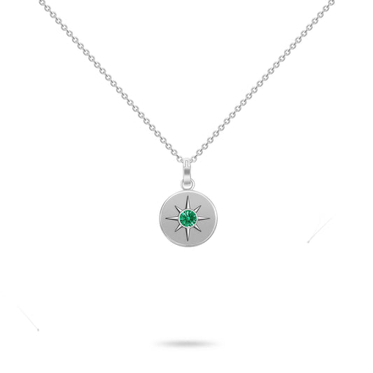 Birthstone Necklace                             May Emerald Solid 18K Gold