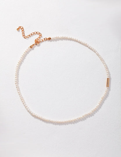 Freshwater Pearls 18K Gold Tube Necklace