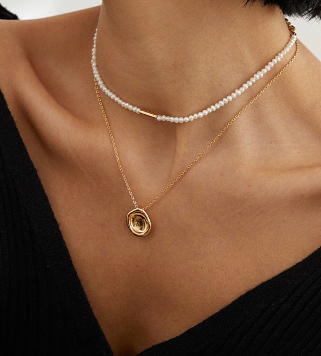 Freshwater Pearls 18K Gold Tube Necklace