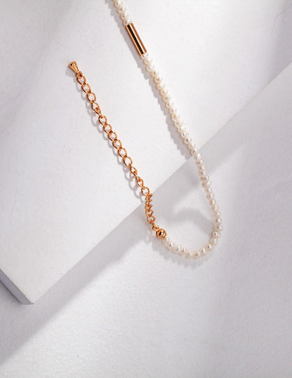 Freshwater Pearls 18K Gold Tube Necklace