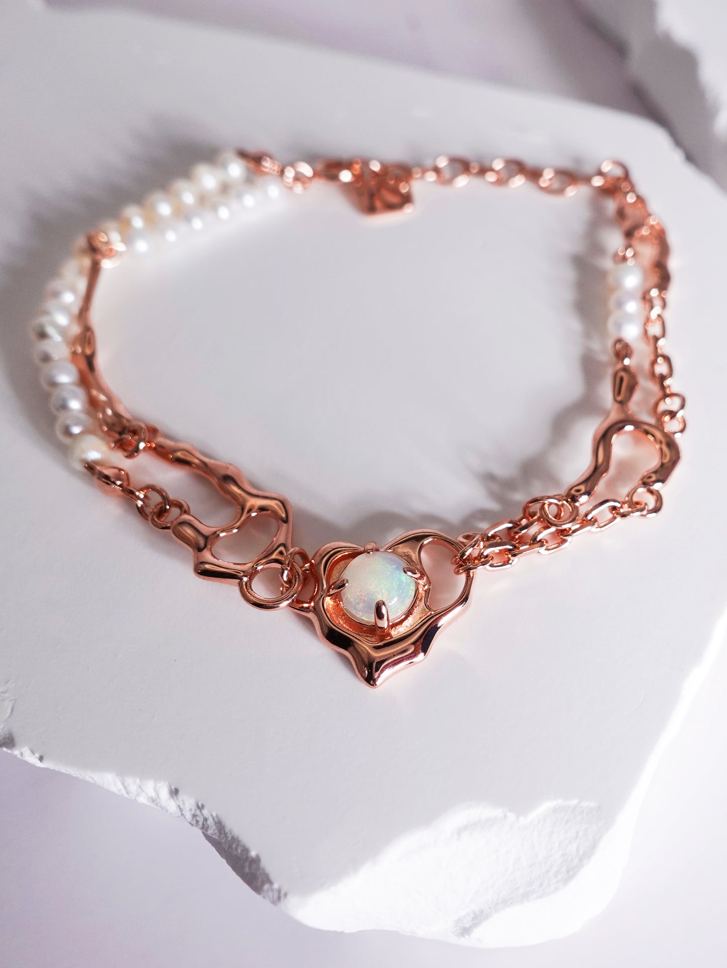 Sunyata Organically Shaped Opal Heart  Freshwater Pearl Bracelet