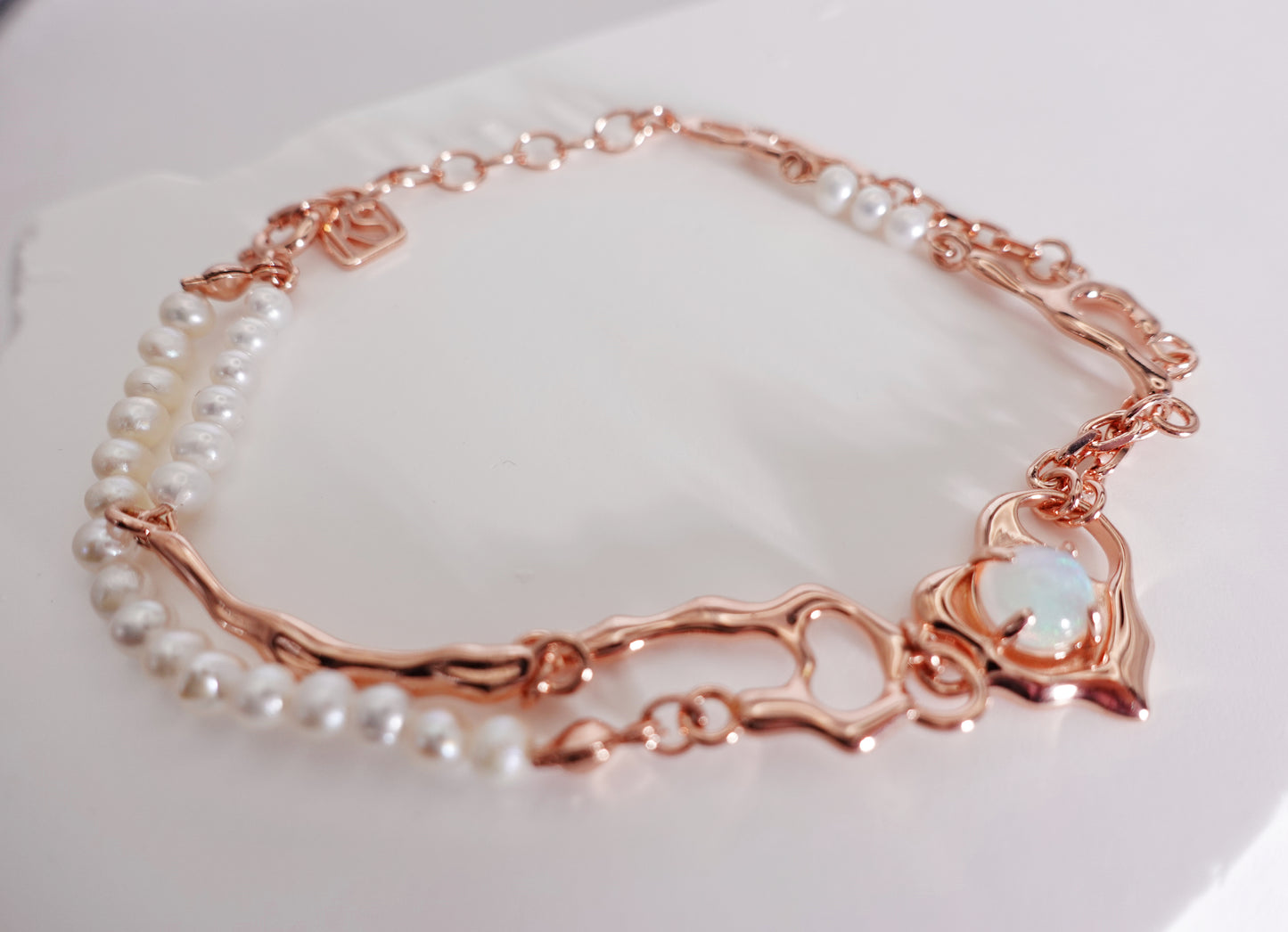 Sunyata Organically Shaped Opal Heart  Freshwater Pearl Bracelet