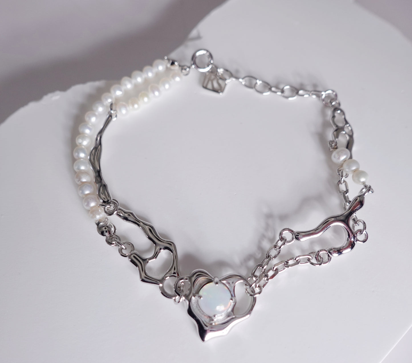 Sunyata Organically Shaped Opal Heart  Freshwater Pearl Bracelet