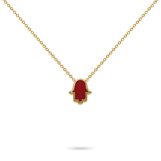 Mini Hamsa Hand Amulet Mother-of-Pearl & Carnelian Double Gems Necklace